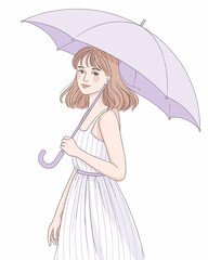 Fototapeta premium Elegant Anime Girl in White Dress Holding a Lavender Umbrella