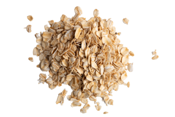 The photo of dry oatmeal scattering on white background, high resolution image take photo from 45MP camera.
