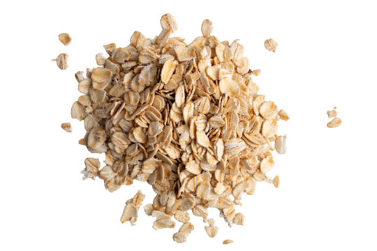 The photo of dry oatmeal scattering on white background, high resolution image take photo from 45MP camera.