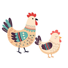 Illustration of two funny cartoon chickens on white background