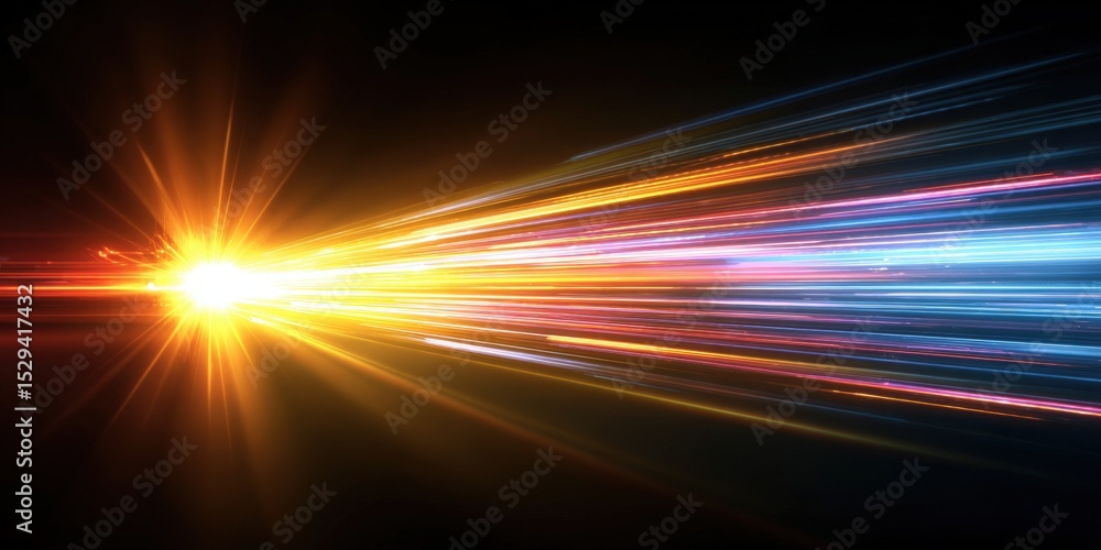 Aufkleber bright light burst emitting colorful streaks of light rays against a dark background, creating a dyn