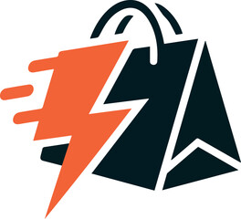  Shopping Bag Logo with Lightning Bolt Symbolizing Speed