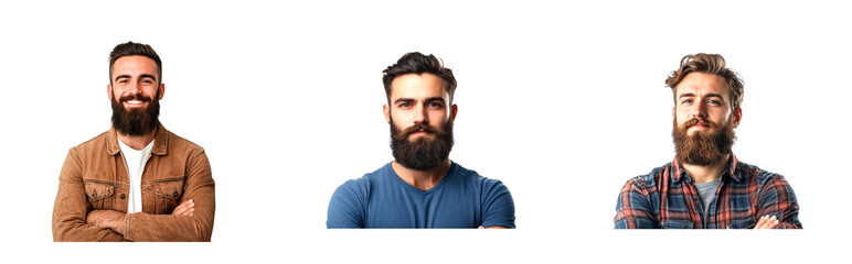 Bearded men in styles isolated set on transparent background