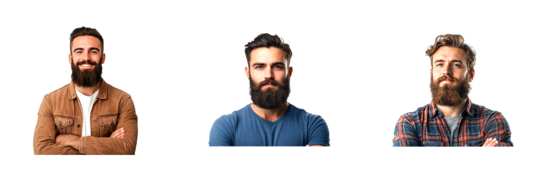 Bearded men in styles isolated set on transparent background