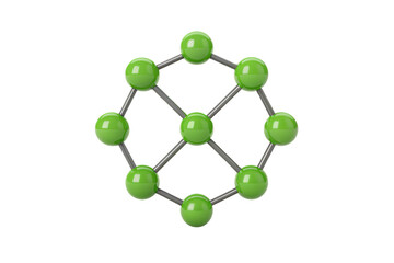 Obraz premium Green molecular diamond structure model showing adamantane with ten interconnected green spheres, isolated on a transparent background