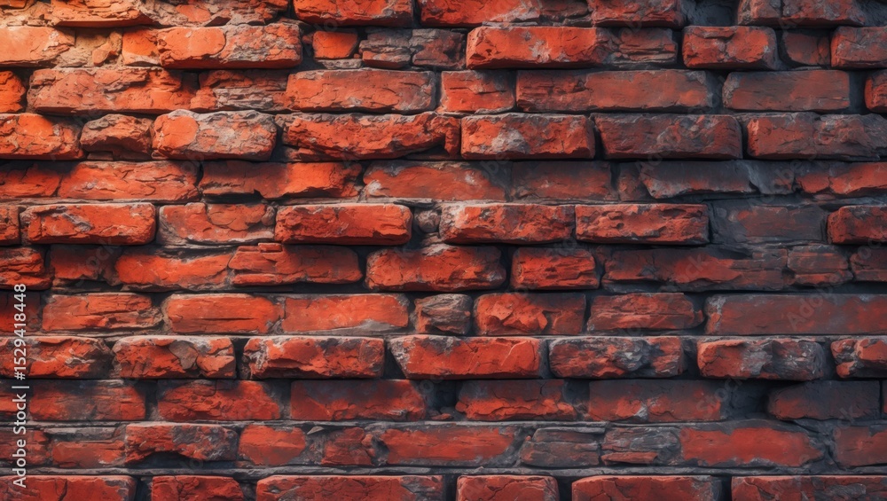 Poster close-up of a weathered red brick wall. the bricks show signs of age with texture and some degradati