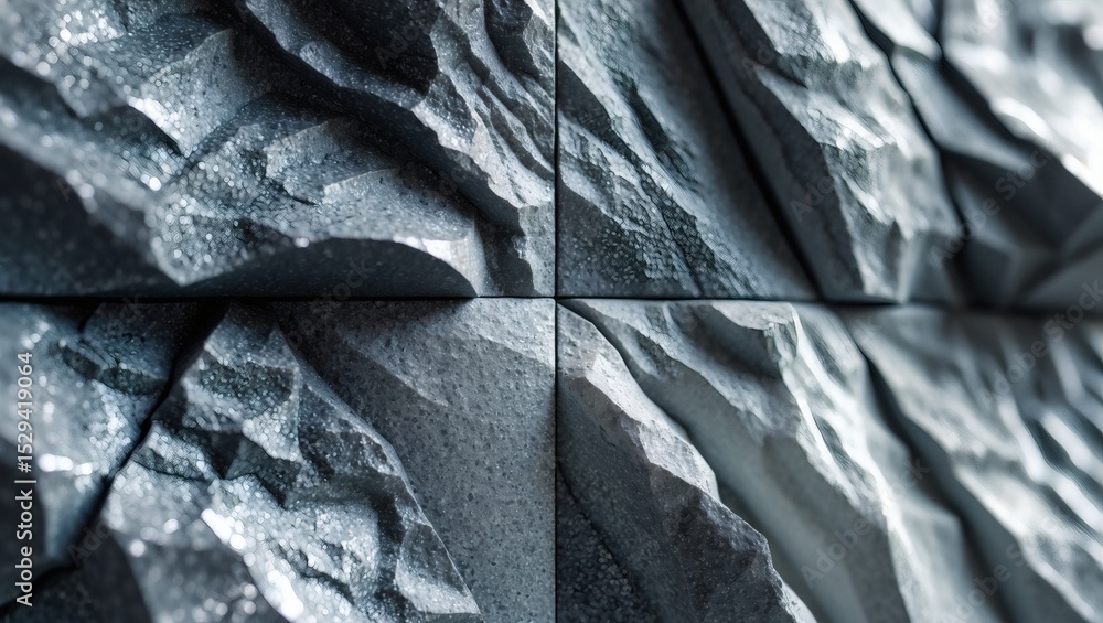 Poster a close-up of a textured stone wall with a unique pattern, perfect for interior design and architect