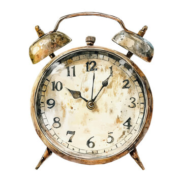 Clock, watercolor clipart vector, high quality, isolated on a white background.