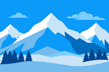 Blue mountains winter landscape illustration