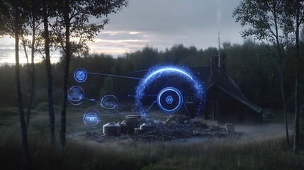 Rural home with futuristic data overlay
