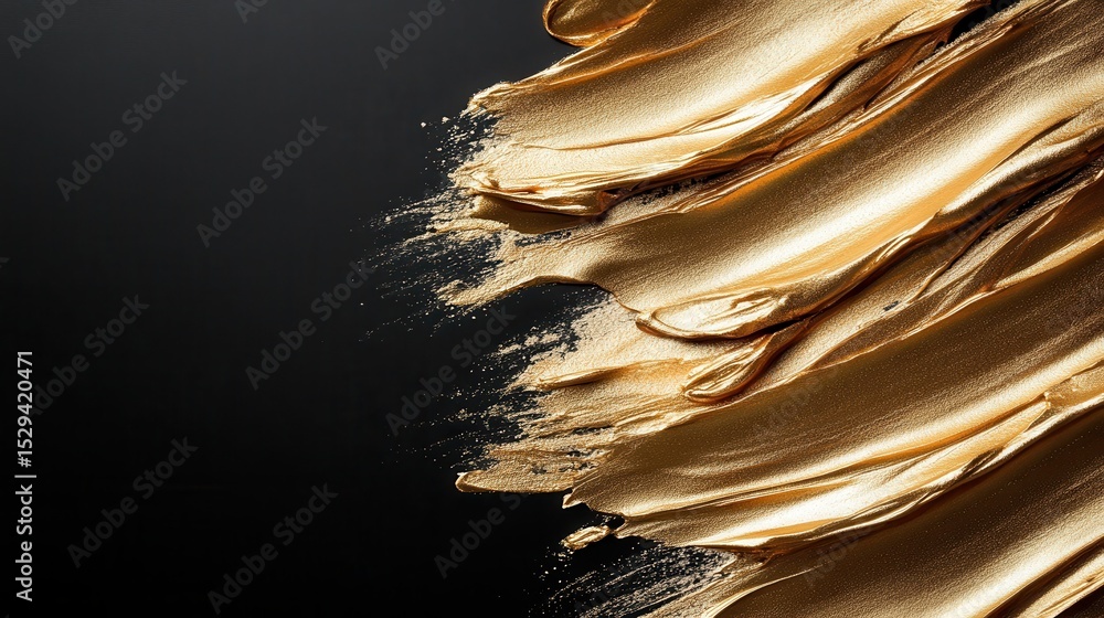 Poster an abstract image showcasing elegant golden brushstrokes on a dark background, creating a stunning v