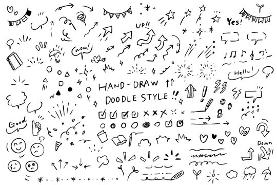 A set of simple and cute hand-drawn monochrome illustrations that can be used for icons and notices.-arrows and stars and hearts etc -vector illustration
アイコンや気づきーあしらいに使える手描きのシンプルでかわいいモノクロイラストセット