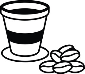 Flat Shadowed Icon with Layered Beans and Cup vector Line art illustration