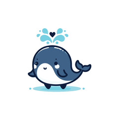 Cute cartoon whale with water spray and hearts