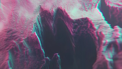 Abstract digital landscape with vibrant, distorted mountains and valleys