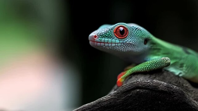 close up of cute green gecko in nature