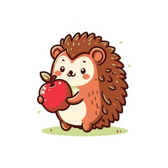 Cute hedgehog holding a red apple in a playful scene