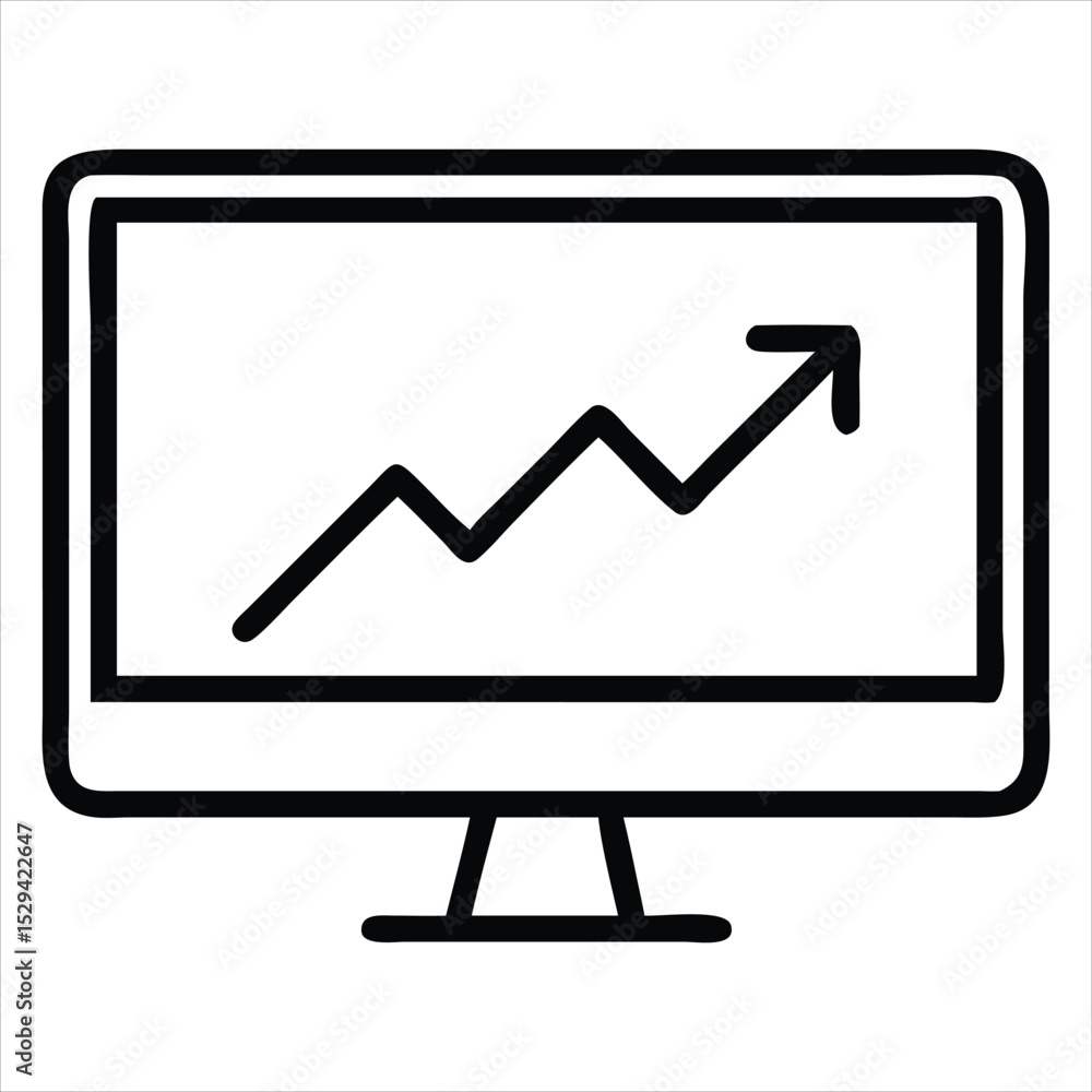 Aufkleber computer screen showing upward trend graph isolated on white background