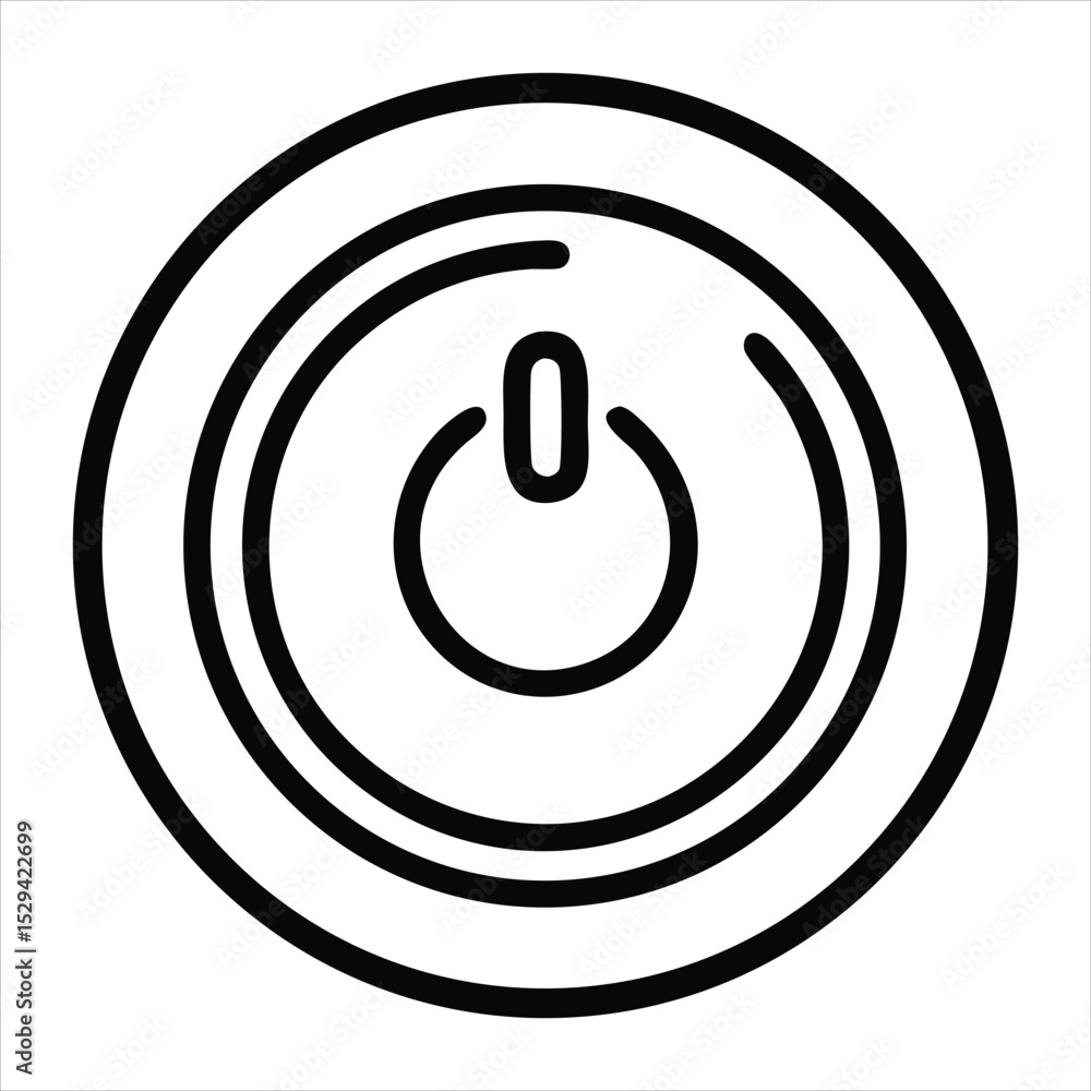 Aufkleber power button icon in circle with concentric rings isolated on white background