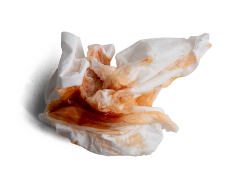 The photo of Tissue paper used to wipe away sauce stains, high resolution image take photo from 45MP camera.