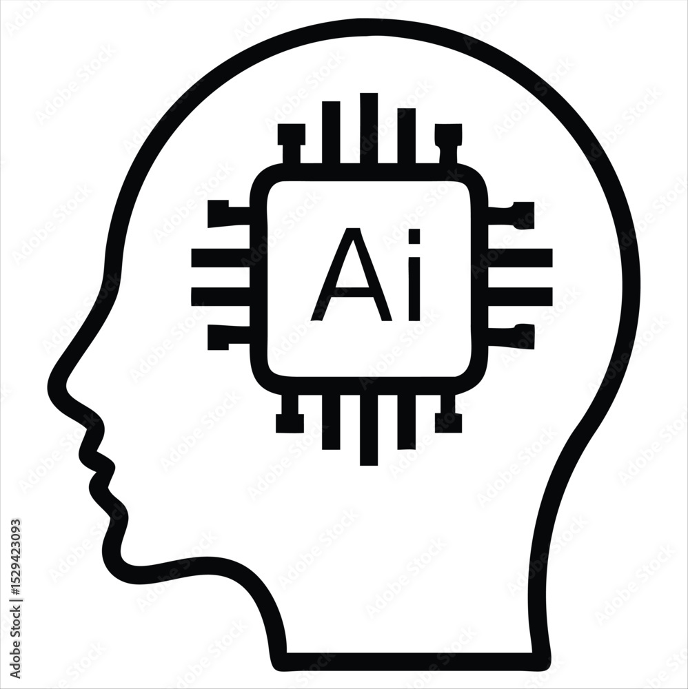 Poster ai in head microchip icon isolated on white background