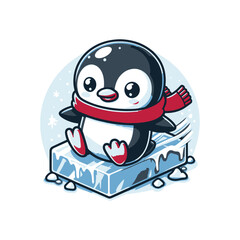 Cute penguin sliding on ice with a snowy background (1)