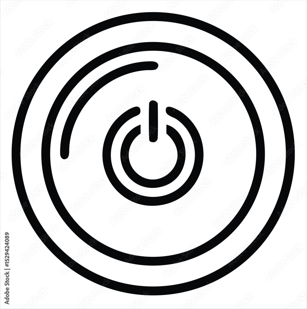 Poster power button icon in circular frame isolated on white background