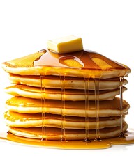 Golden Pancake Stack with Melting Butter and Syrup Drizzle

