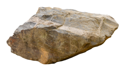 Rough-textured stone displayed against transparent background illustrates geological features. Ideal for educational purposes, natural history exploration and mineral studies. Front view, cut out rock