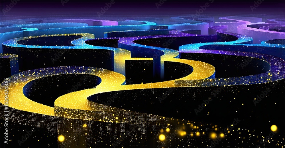 Aufkleber Abstract glowing rings, layered design. Dark background emphasizes vibrant colors, creating futuristic feel. Sparkles add depth.