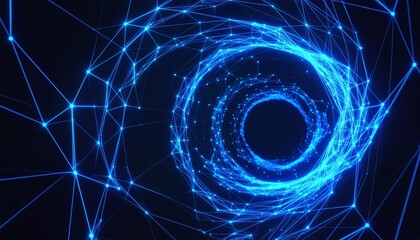 Abstract glowing blue neural network with connecting nodes and digital links
