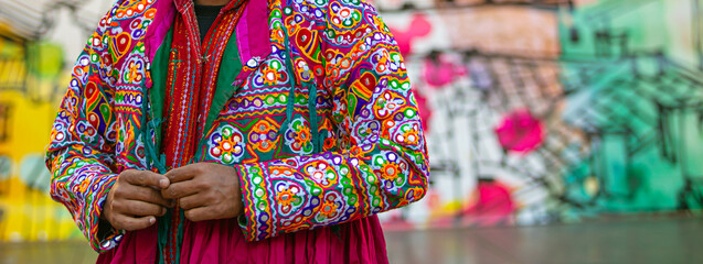 Person in Colorful Embroidered Traditional