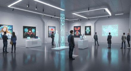 Modern art gallery with interactive displays