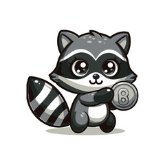 Cute raccoon holding a coin in a playful pose
