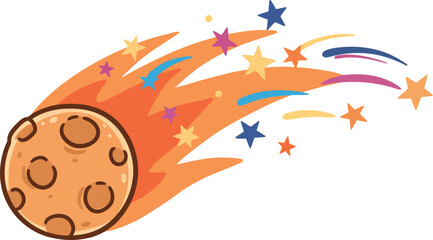 Meteor with Comet Tail and Stars in Space Illustration