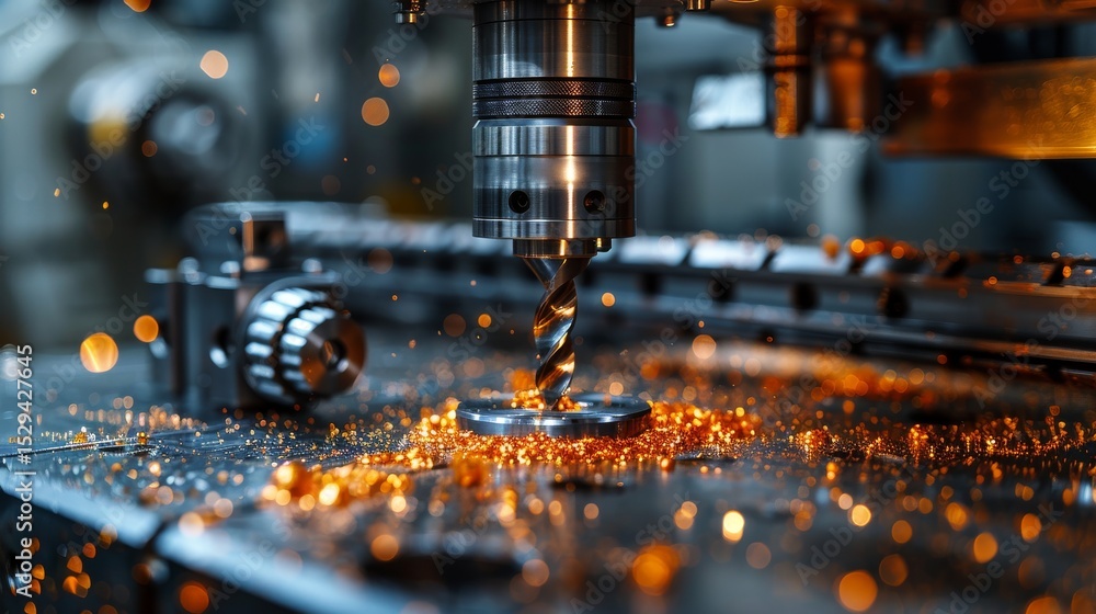 Aufkleber a close-up shot displaying a precision drill milling metal, creating sparks that capture the essence
