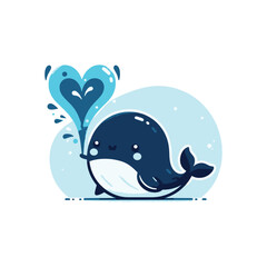 Cute whale character splashing water with heart shape