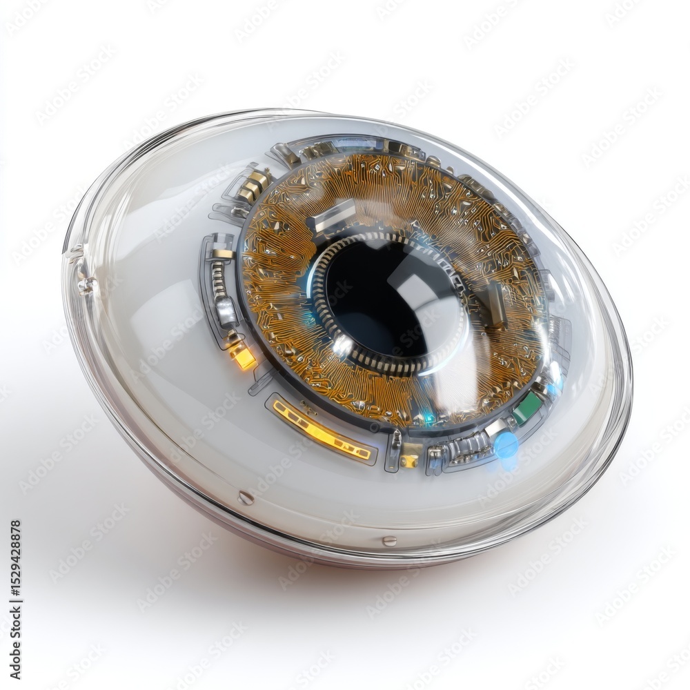 Aufkleber futuristic robotic eye with intricate circuits and glowing elements inside a transparent casing show