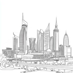 Saudi Arabia Landmarks Line Art Illustration