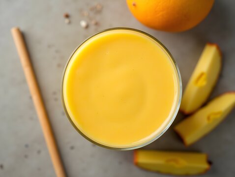 Top View Mango Pineapple Smoothie, Food Image