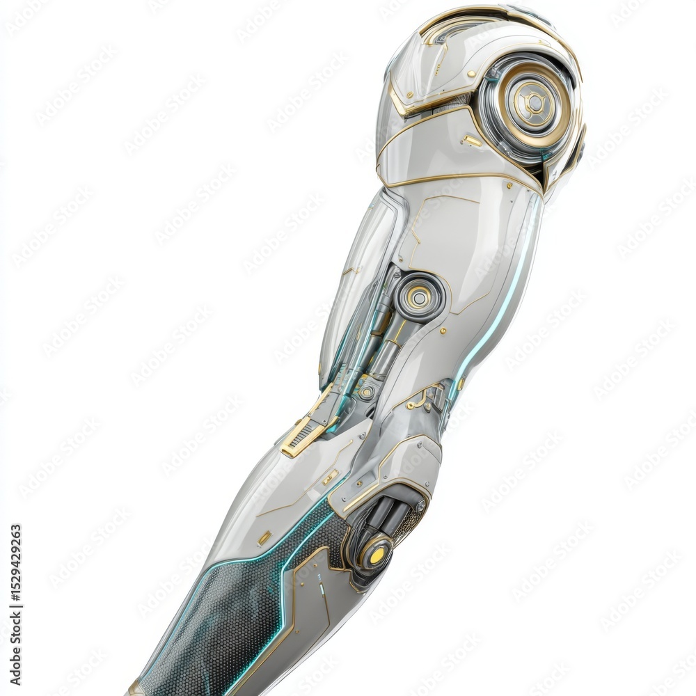 Poster futuristic robotic arm design with sleek lines and intricate details showcasing high-tech engineerin