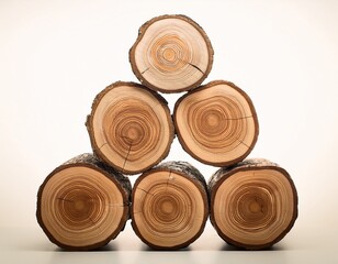 a stack of six cut firewood logs arranged in a pyramid shape
