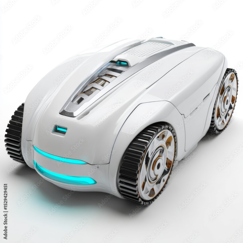 Poster sleek futuristic robot design with glowing accents and advanced technology features, ideal for innov