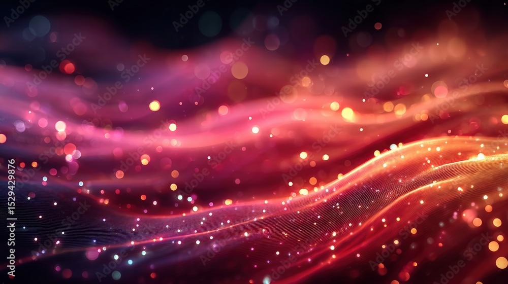 Poster abstract glowing waves of light with vibrant colors and floating particles create a dynamic, futuris