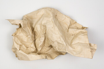 Recycled paper, crumpled paper, used paper on white background