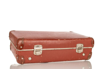 One rare suitcase isolated on white background, close-up.