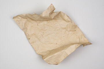 Recycled paper, crumpled paper, used paper on white background