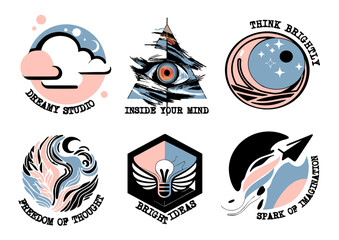 Set of logos on the theme of imagination and dreams