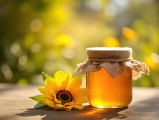 jar of honey and flowers
