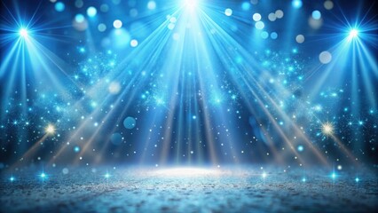 Soft blue sparkle rays lights with bokeh elegant show on stage abstract background Dust sparks background, blue, dust,  blue, dust
